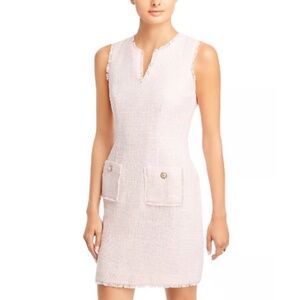 Karl Lagerfeld Paris Pink Tweed Shift Dress with Front Decor Pockets Size 8